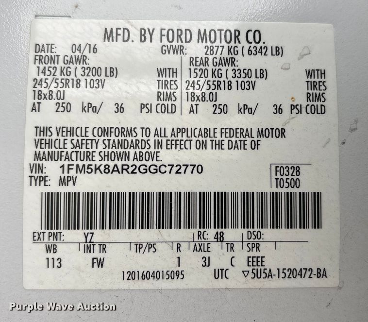 image for item FK1152 2016 Ford Explorer Police Interceptor SUV