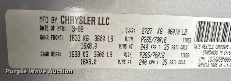 image for item FK1153 2008 Dodge Dakota Crew Cab pickup truck