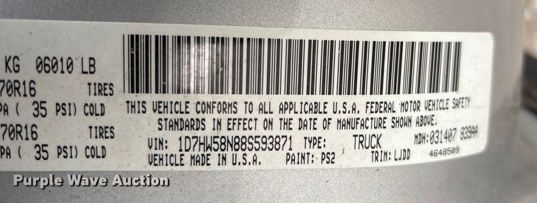 image for item FK1153 2008 Dodge Dakota Crew Cab pickup truck