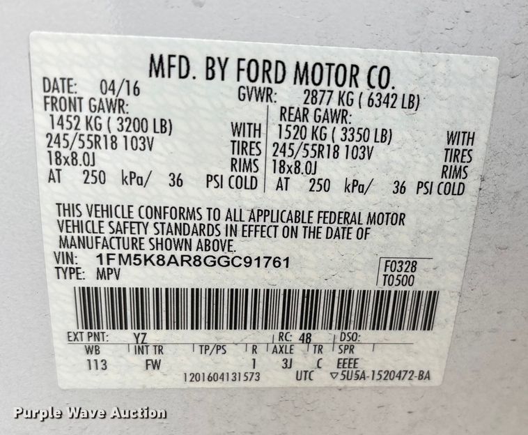 image for item FK1160 2016 Ford Explorer Police Interceptor SUV