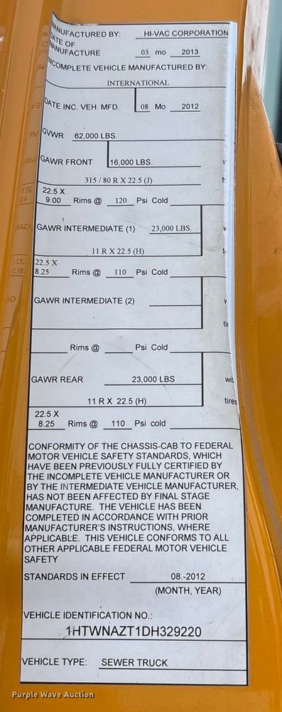 image for item FK1161 2013 International 7500 hydrovac truck