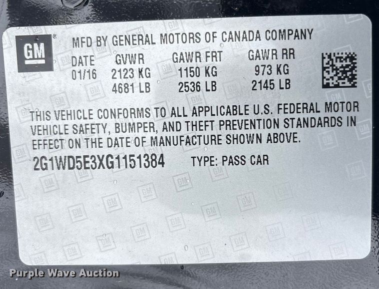 image for item FK1163 2016 Chevrolet Impala Limited Police Cruiser 