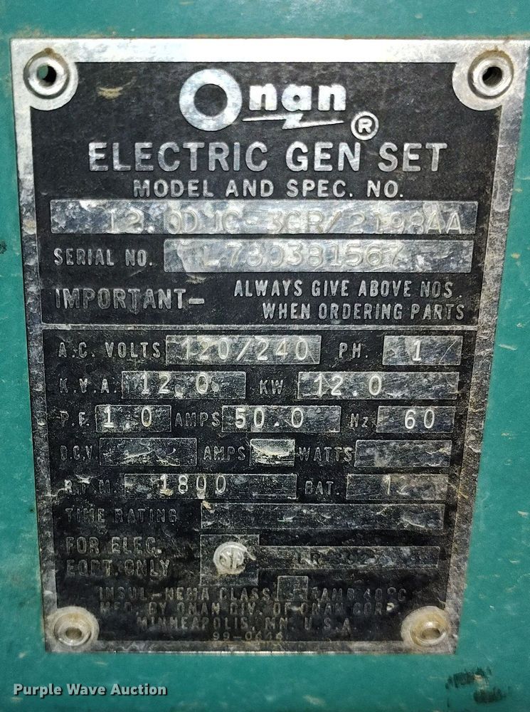 image for item IH9430 Onan 12.0 DJC generator