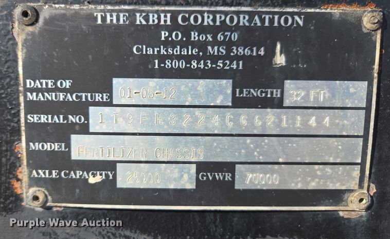 image for item DU2721 2012 KBH fertilizer tender trailer