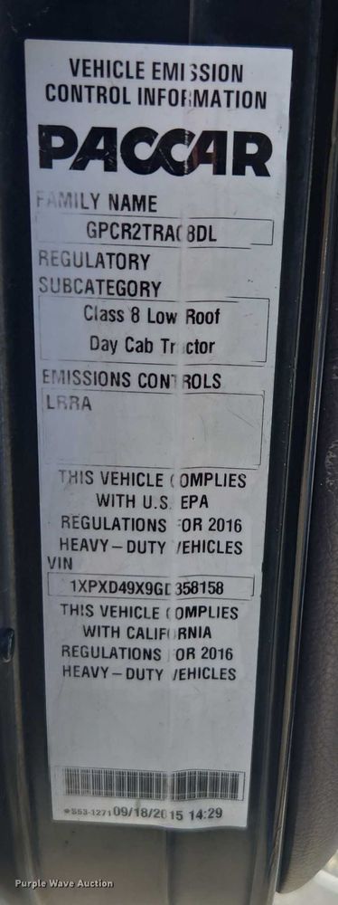 image for item DU2726 2016 Peterbilt 389 semi truck
