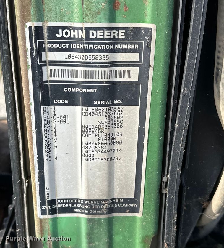 image for item DV0777 2008 John Deere 6430 MFWD tractor