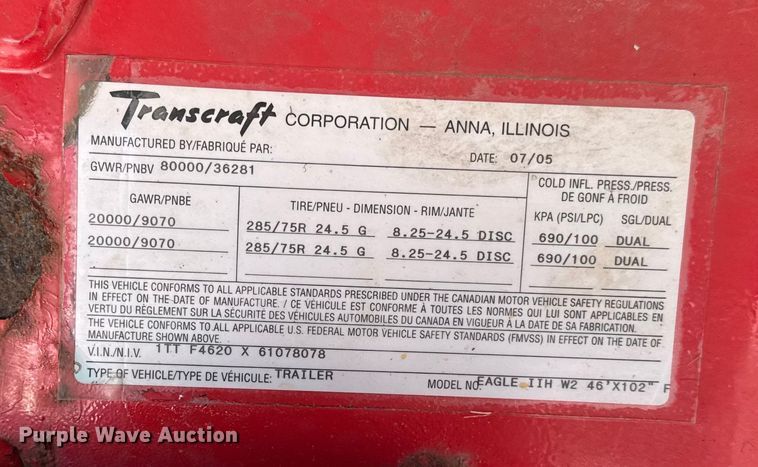 image for item EF2329 2006 Transcraft Eagle II flatbed trailer