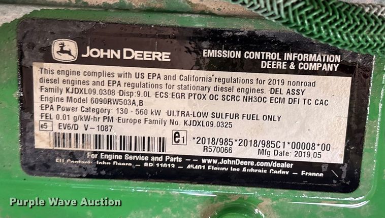 image for item EU4835 2019 John Deere 8245R MFWD tractor