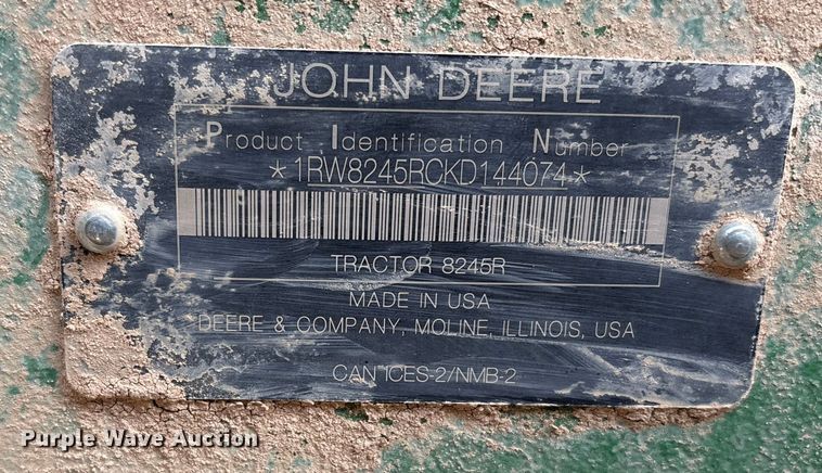 image for item EU4835 2019 John Deere 8245R MFWD tractor