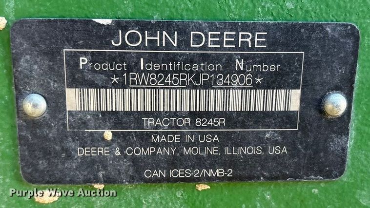 image for item EU4839 2018 John Deere 8245R MFWD tractor