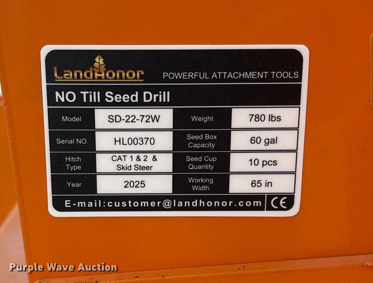image for item EV2715 2025 Land Honor SD-22-72W skid steer seeder