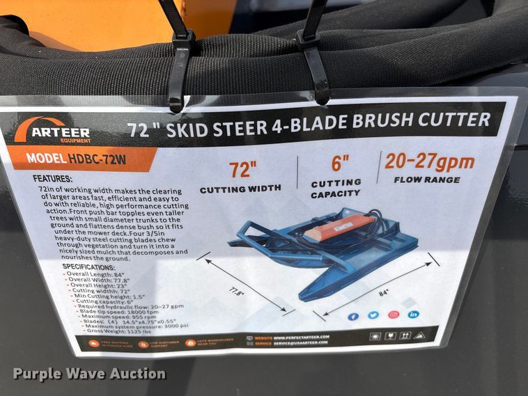image for item EV2724 Arteer HBDC-72W skid steer brush mower
