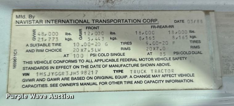 image for item FB0764 1998 International 8300 liquid fertilizer truck