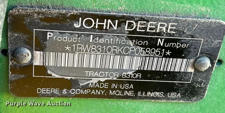image for item FC5037 2012 John Deere 8310R MFWD tractor