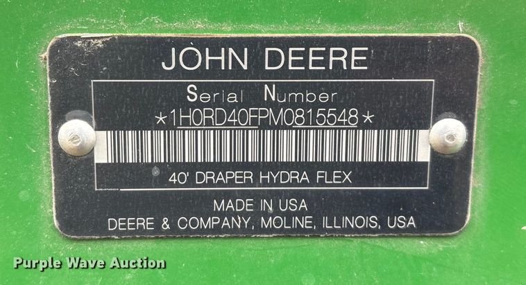 image for item YA2152 2021 John Deere RD40F Hydraflex flex draper head