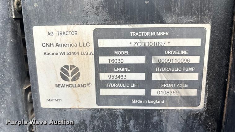 image for item YA2577 2012 New Holland T6030 MFWD tractor