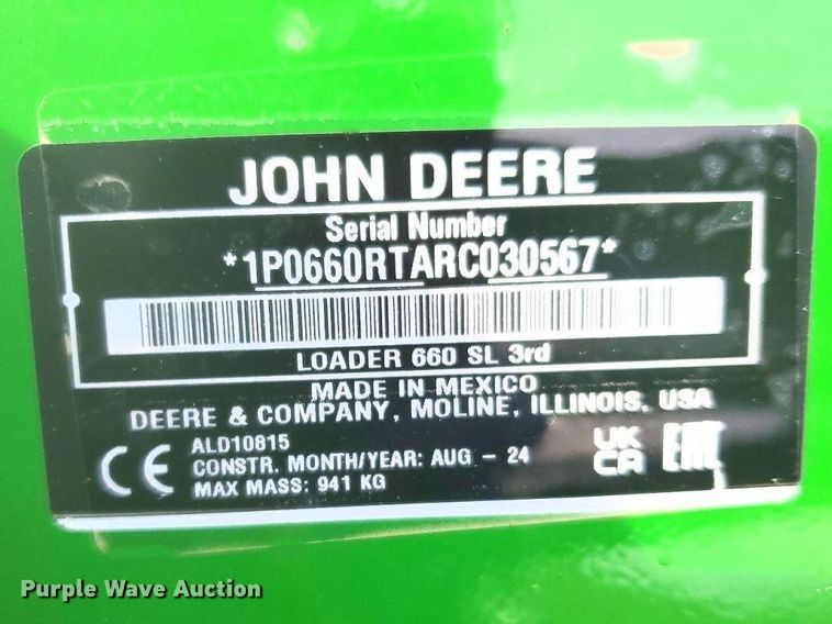 image for item YA2654 2024 John Deere 660R loader