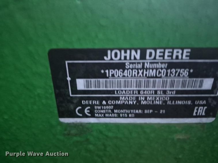 image for item YA2731 2021 John  Deere 640R loader