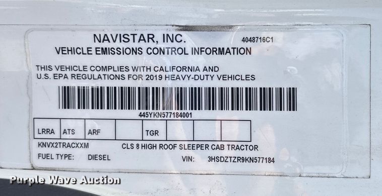 image for item DU0398 2019 International LT625 semi truck