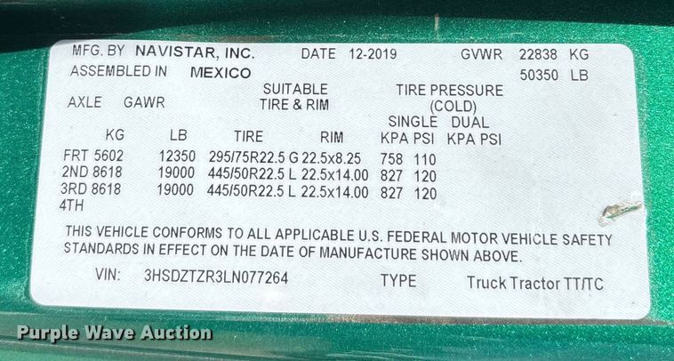 image for item DU0403 2020 International LT625 semi truck