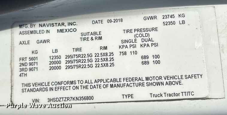 image for item DU0404 2019 International LT625 semi truck