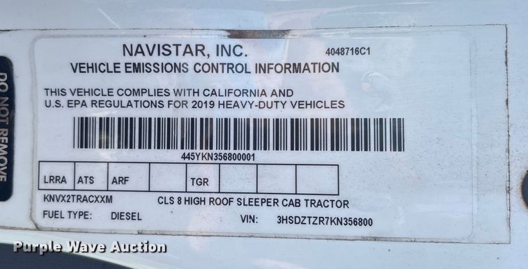 image for item DU0404 2019 International LT625 semi truck