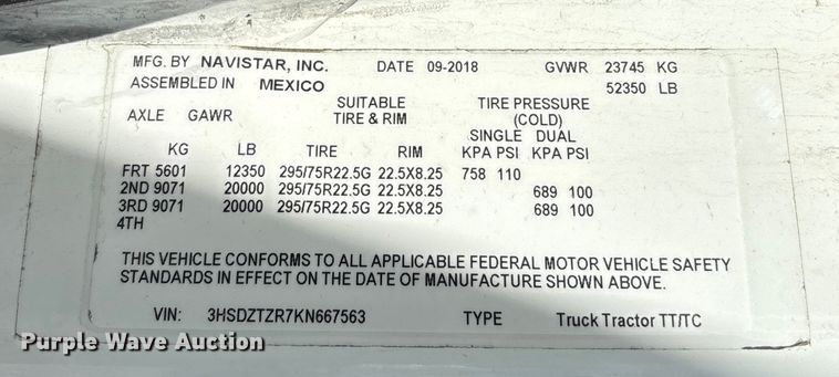 image for item DU0405 2019 International LT625 semi truck