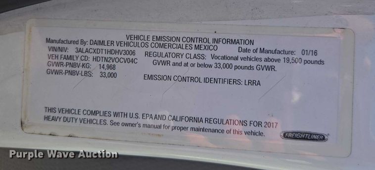 image for item DU2718 2017 Freightliner Business Class M2 box truck