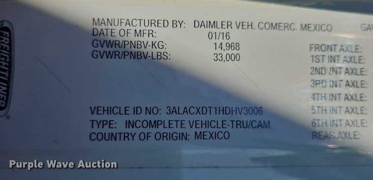 image for item DU2718 2017 Freightliner Business Class M2 box truck