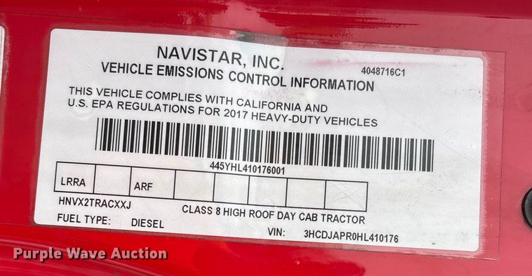 image for item DW7468 2017 International ProStar Plus semi truck