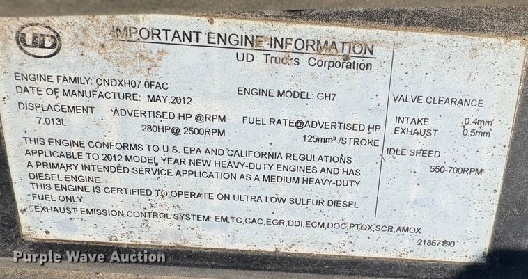 image for item EC8213 2013 UD 2600 truck cab and chassis