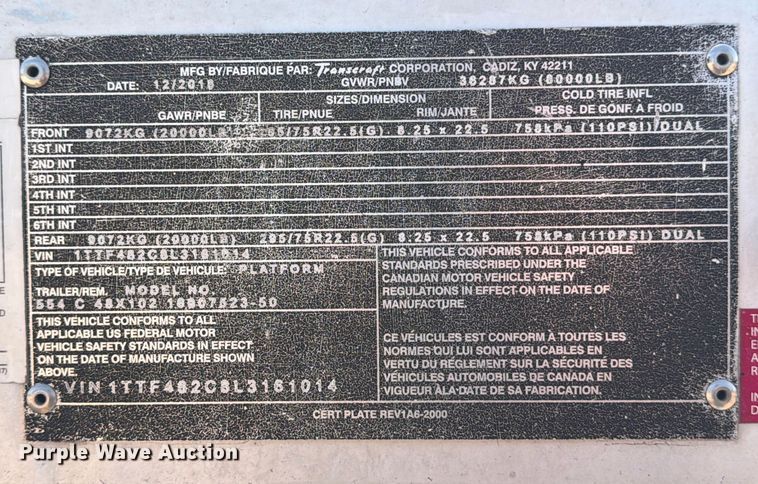 image for item ED5121 2020 Transcraft 554 C flatbed trailer