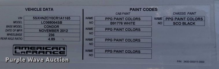 image for item EE5119 2012 Condor American LaFrance  road marking removal truck