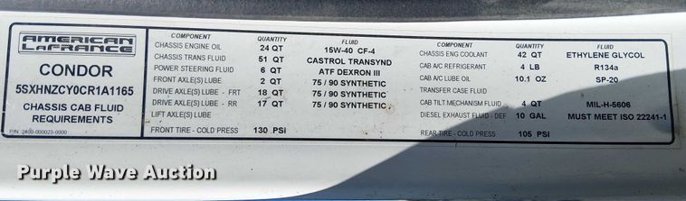 image for item EE5119 2012 Condor American LaFrance  road marking removal truck