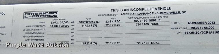 image for item EE5119 2012 Condor American LaFrance  road marking removal truck