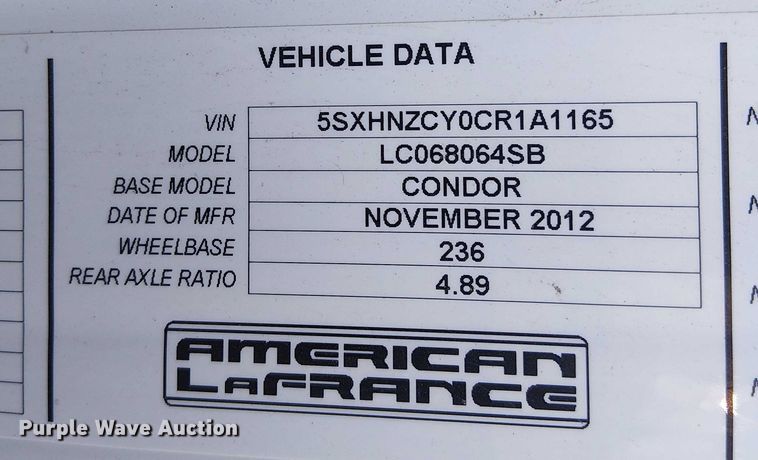 image for item EE5119 2012 Condor American LaFrance  road marking removal truck