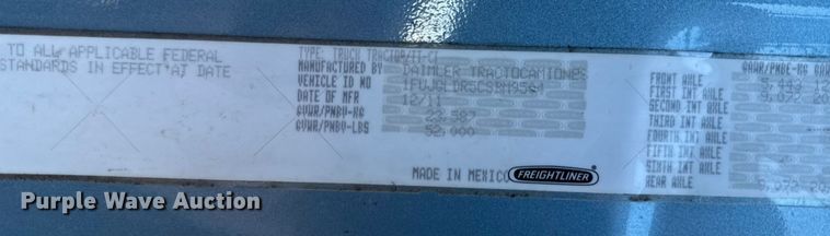 image for item EN0479 2012 Freightliner Cascadia 125 semi truck