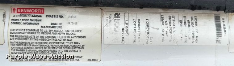 image for item ES5834 2019 Kenworth T880 roll-off container truck