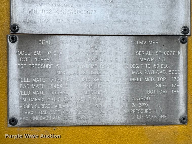 image for item ES5873 2010 Beall BAST-97-3-DC tank trailer