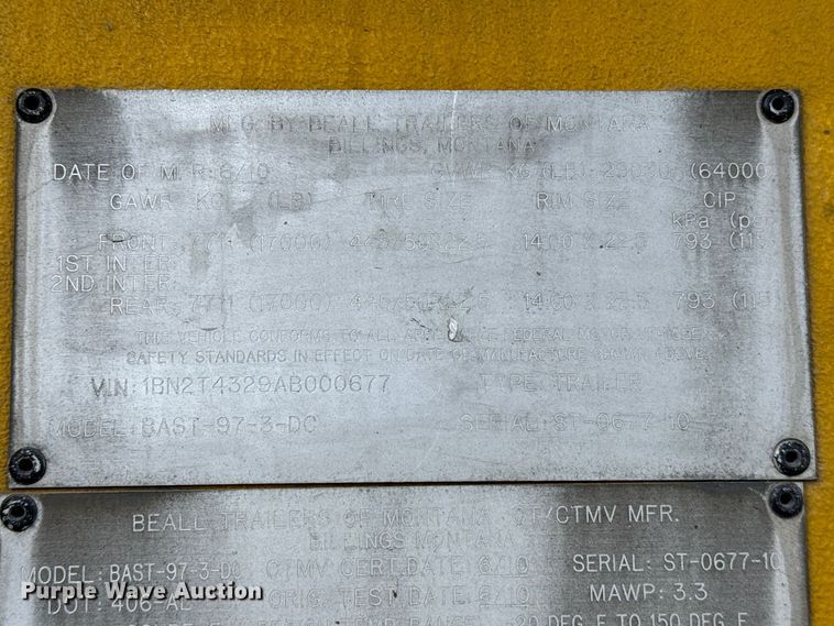 image for item ES5873 2010 Beall BAST-97-3-DC tank trailer