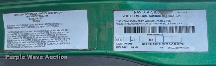 image for item ET1547 2019 International LT625 semi truck