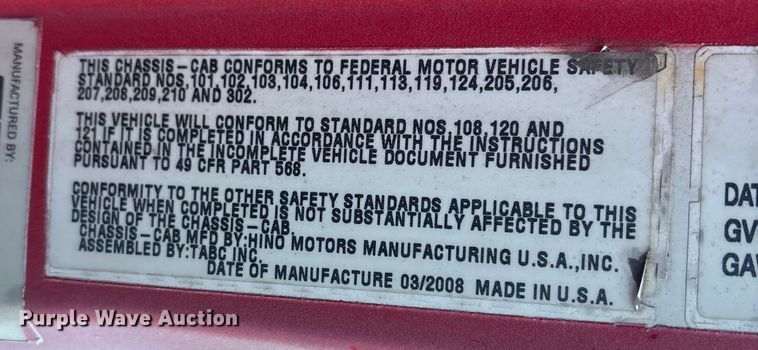 image for item ET8651 2008 Hino 268 box truck