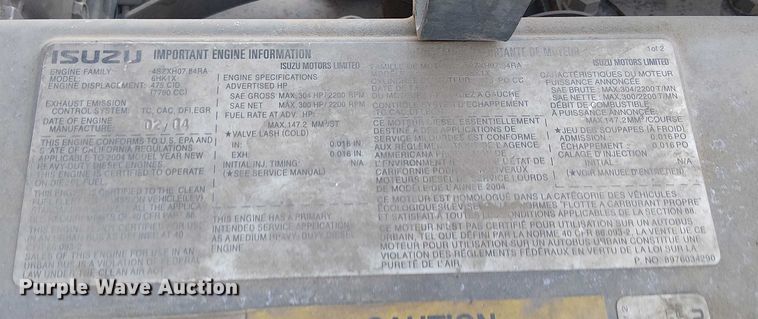 image for item EU2631 2004 GMC T-series street sweeper truck