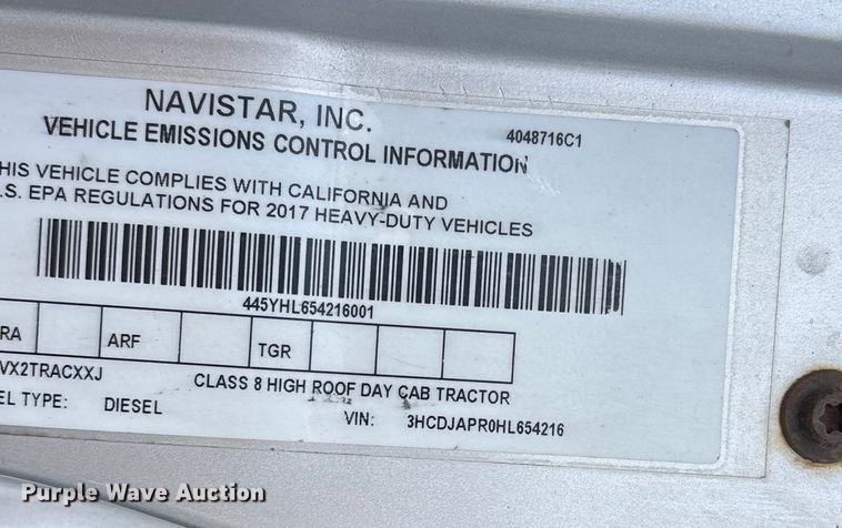 image for item FB3517 2017 International Pro Star Plus semi truck