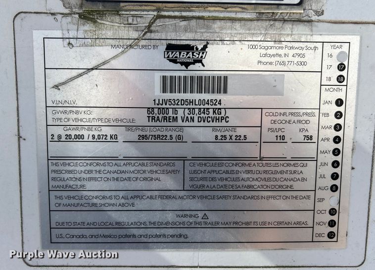 image for item FC5047 2017 Wabash dry van trailer