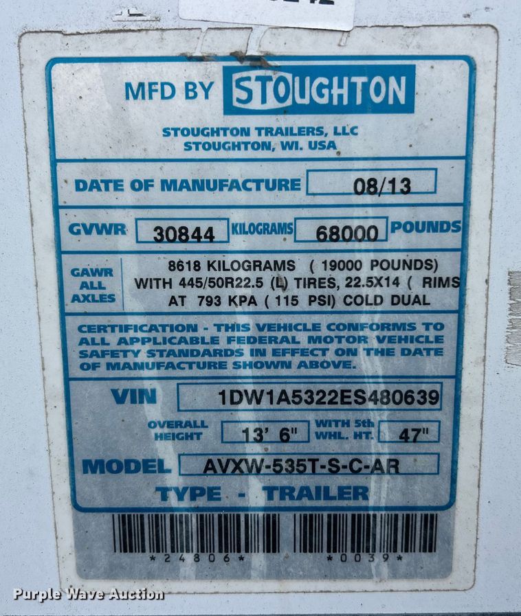 image for item FC5050 2014 Stoughton dry van trailer