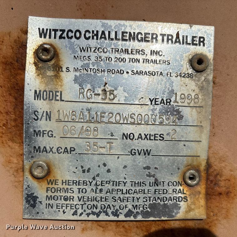 image for item FG2643 1998 Witzco Challenger RG-35 lowboy equipment trailer