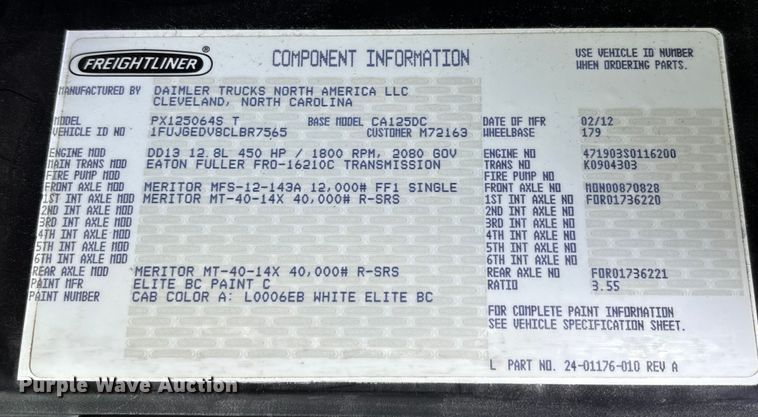 image for item FK1181 2012 Freightliner Cascadia semi truck