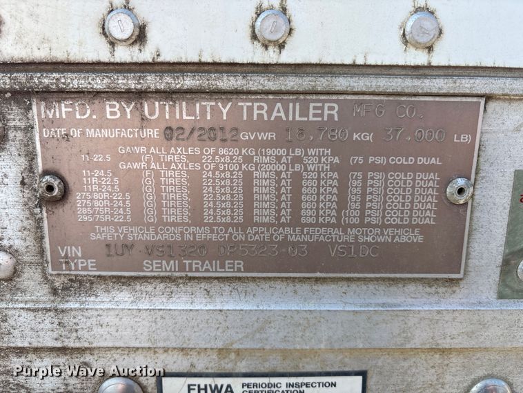 image for item FO3518 2013 Utility dry van trailer