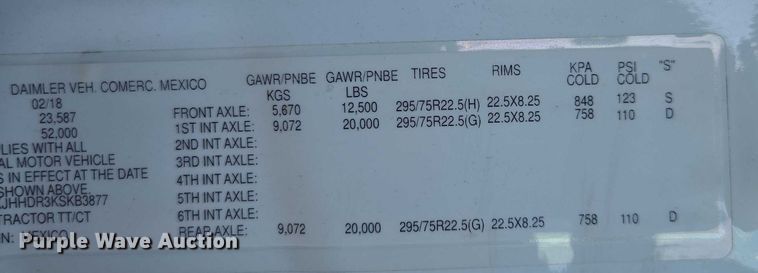 image for item YA1298 2019 Freightliner Cascadia  semi truck